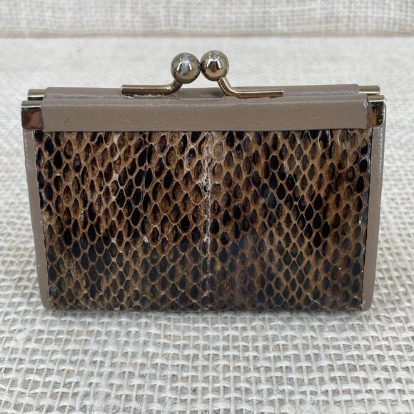 Saks Fifth Avenue Vintage Snakeskin Coin purse, Beautiful Browns and Brass - Picture 4 of 7